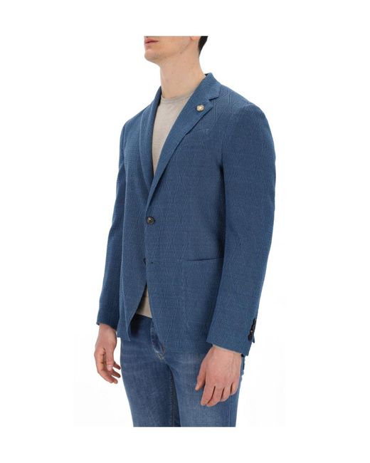 Lardini Blue Textured Single-Breasted Blazer for men