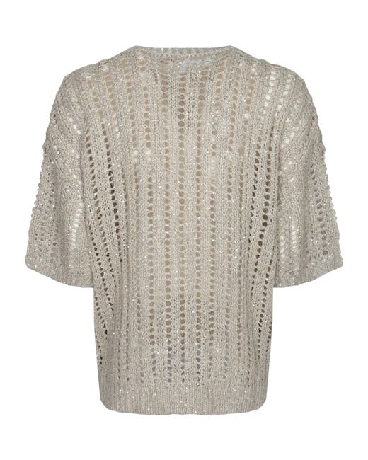 Brunello Cucinelli Gray Sequin-Embellished T-Shirt