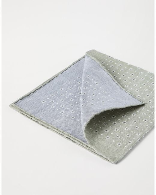 Brunello Cucinelli Gray Geometric-Print Silk Pocket Square for men