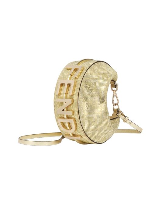 Fendi Metallic Champagne-Coloured Suede Mini-Bag With Ff