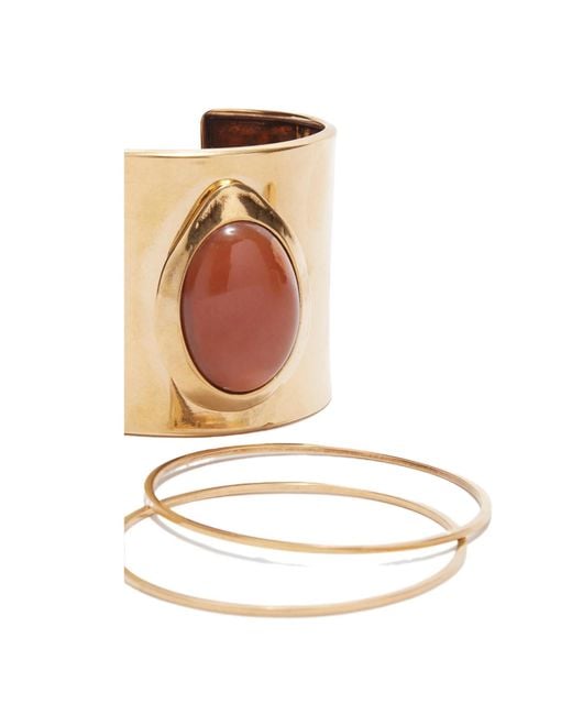 Ermanno Scervino White Rigid Band Bracelet With Semi-Precious Brick-Colored Hard Stone Cabouchon