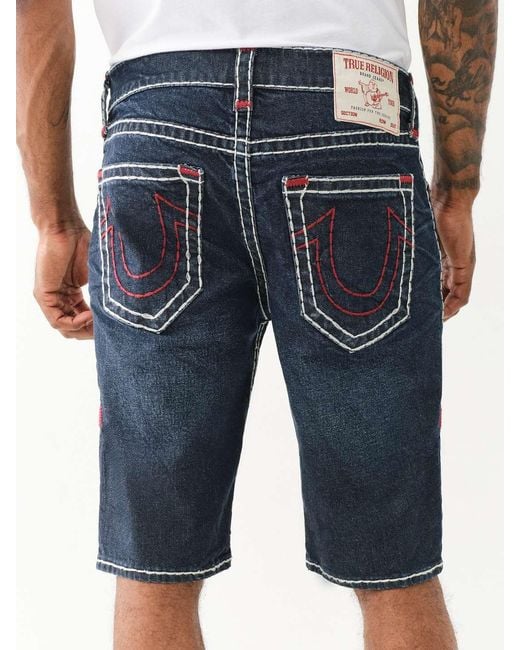True Religion Blue Belt-Loop Shorts for men