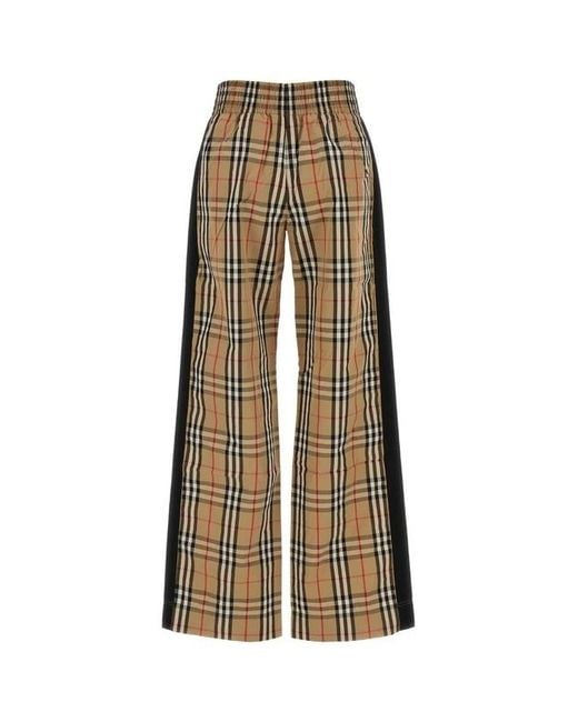 Burberry Natural Check Cotton Wide-Leg Trousers With Contrasting Side Stripes