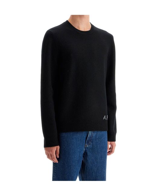 A.P.C. Black Edward Logo Intarsia-Knit Crewneck Jumper for men