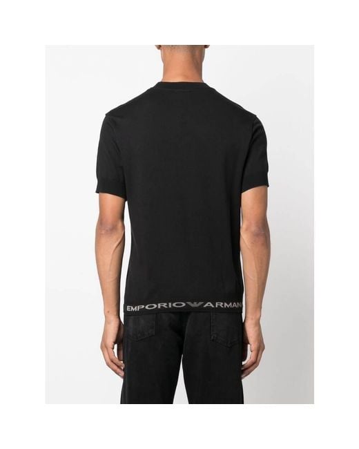 Emporio Armani Black Logo-Trim Crewneck T-Shirt for men