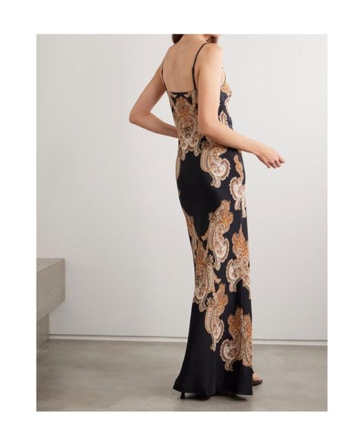 Veronica Beard Natural Donelle Paisley-Print Silk-Blend Satin Maxi Dress
