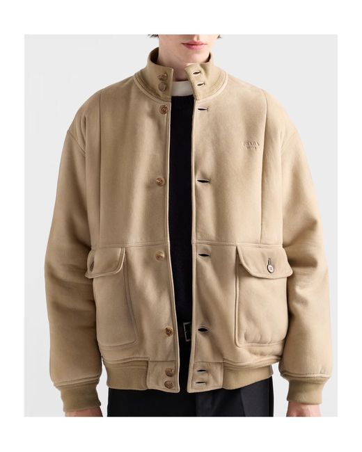 Prada Natural Shearling Bomber Jacket for men