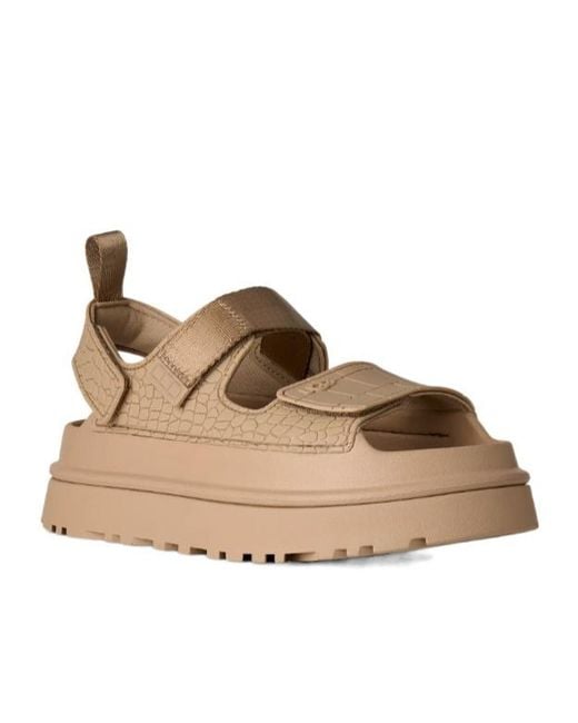 Ugg Brown Goldenglow Embossed Platform Sandals
