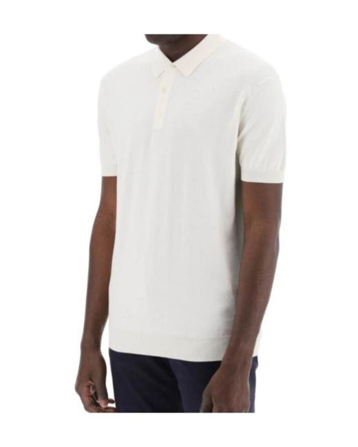 Baracuta White Fine Knit Polo Shirt for men