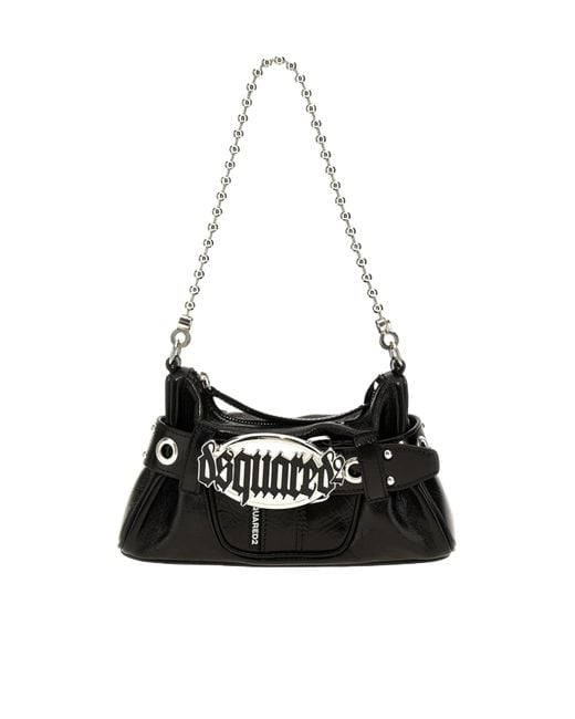 DSquared² Black Gothic Logo Plaque Belted Shoulder Bag