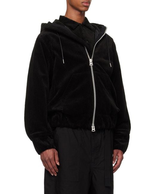 Sacai Black Zip-Up Corduroy Jacket for men