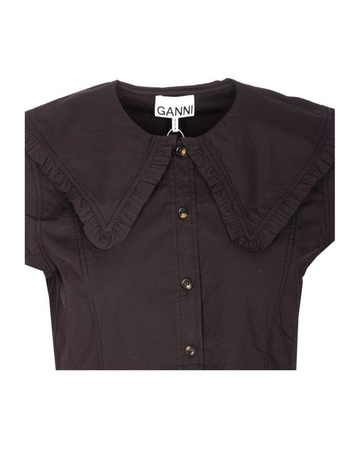 Ganni Black Short Ruffle Shirt