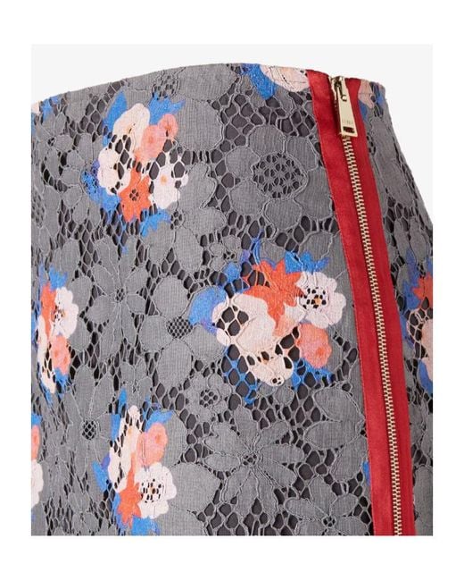 Fendi Gray Daisy Printed Lace Midi Skirt