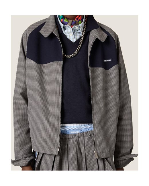 Miu Miu Gray Gingham Check Blouson Jacket