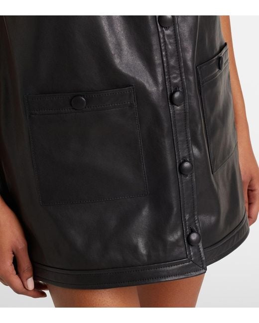 FRAME Black Leather Shirt Dress
