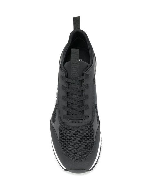EA7 Black Side-Stripe Lace-Up Sneakers for men