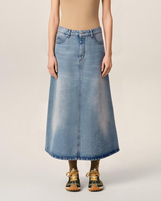 AMI Blue Long A-Line Denim Skirt