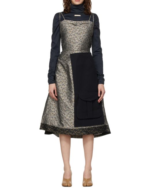 Maison Margiela Blue Floral-Embroidered A-Line Dress