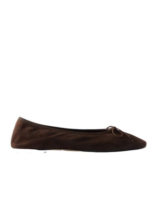 Aeyde Brown Tiby Bow-Detailed Suede Ballet Flats