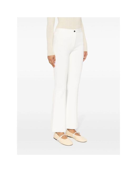 Theory White Pleat-Detail Flared Trousers