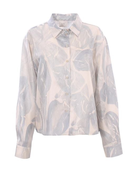 Alysi White Brushed Print Regular Top