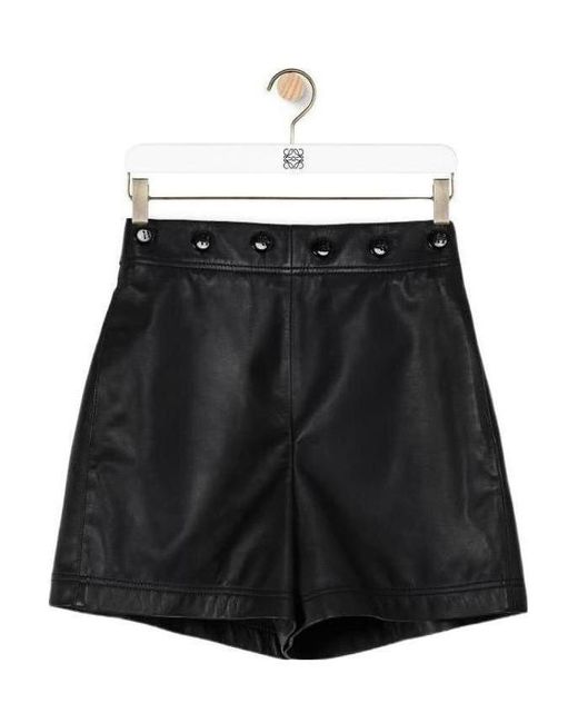 Loewe Black Leather Shorts
