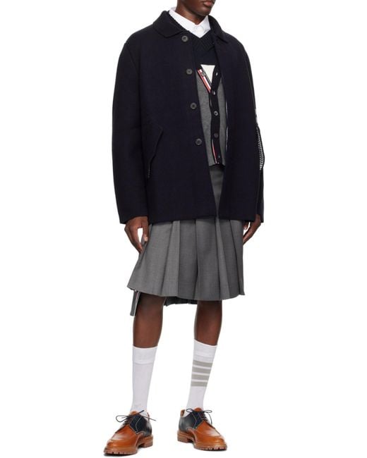 Thom Browne Black Stripe-Detailed Long-Sleeved Cardi-Coat for men