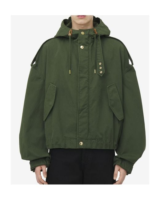 McQueen Green Cotton Hooded Jacket for men