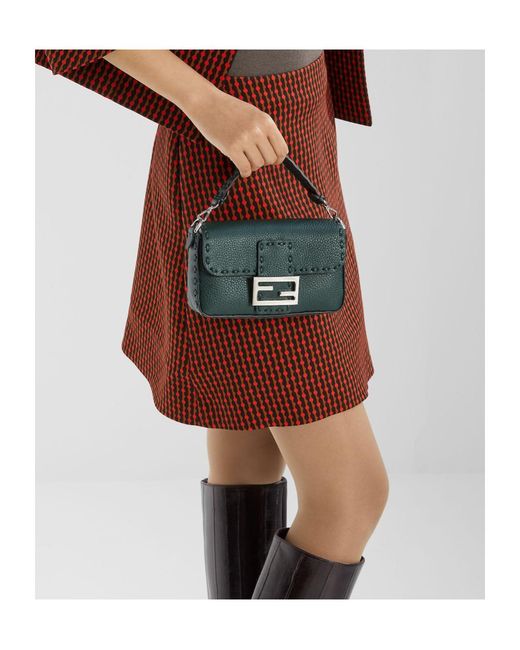 Fendi Green Dark Selleria Bag With 309Hand-Sewn Topstitches
