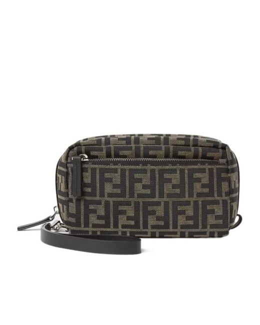 Fendi Brown Double Zip Toiletry Case Small for men