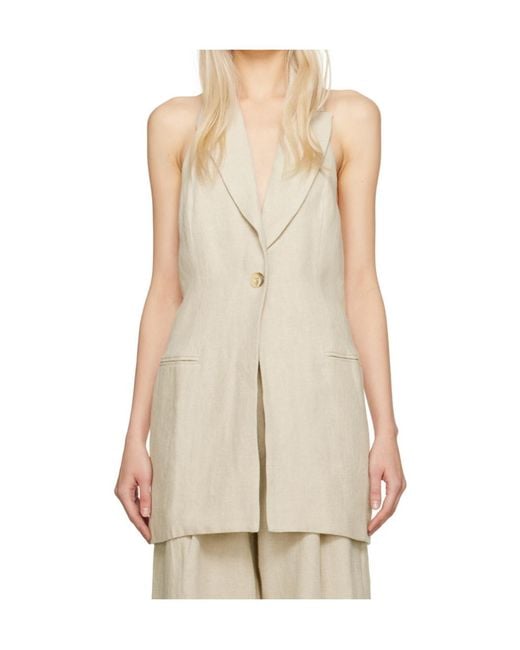 St. Agni Natural Button-Front Vest With Stand-Up Collar