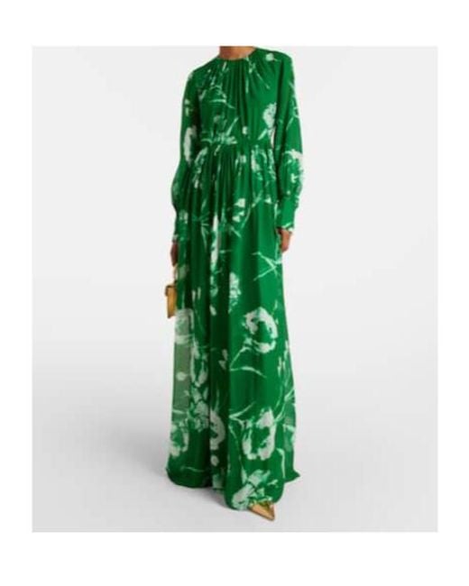 Erdem Green Floral Silk Voile Gown