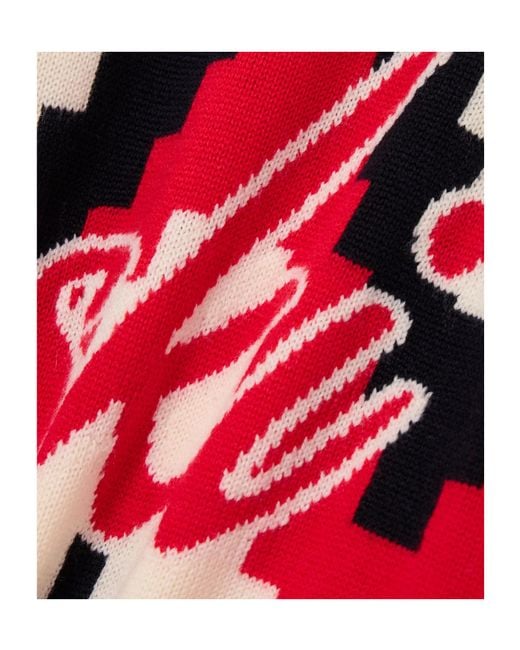 Perfect Moment Red Intarsia Merino Wool Turtleneck Sweater