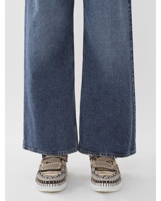 Chloé Blue Chloé Logo Embroidered Wide-Leg Jeans