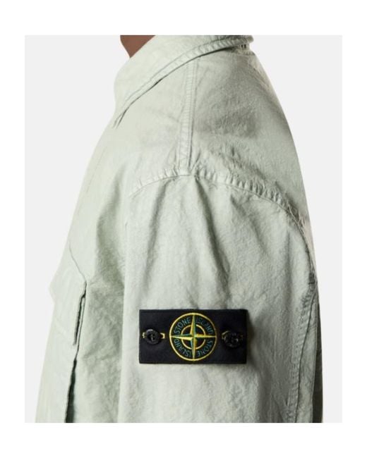 Stone Island Green Logo Patch Long-Sleeve Overshirt for men