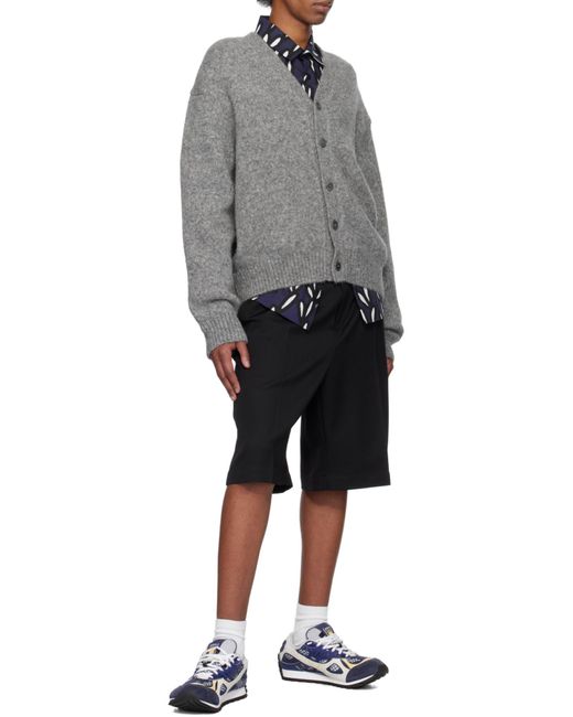 Jacquemus Gray Brand-Print V-Neck Relaxed-Fit Wool-Blend Cardigan for men