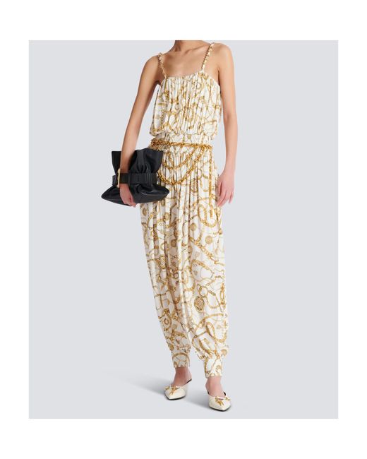 Balmain Metallic Flowing Printed Jumpsuit With Chains Pattern