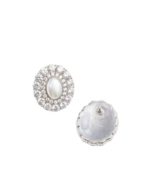 Self-Portrait Metallic Oval Crystal Pearl Earrings