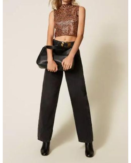 Twinset Brown Leopard-Print Sequin-Embellished Top