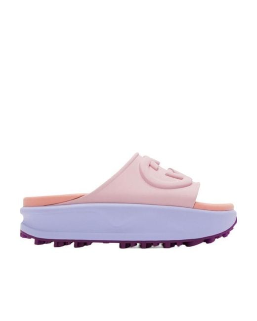 Gucci Purple Logo-Embossed Flatform Slides