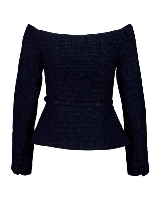 Roland Mouret Blue Off The Shoulder Boucle Top