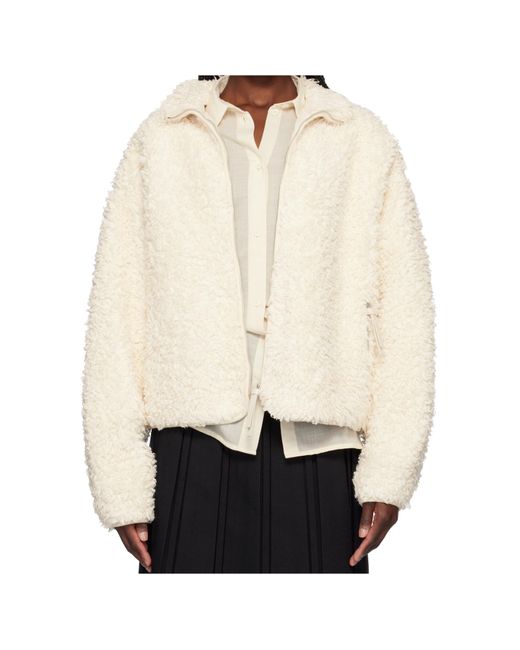 Jil Sander White Stand-Up Collar Fleece Jacket