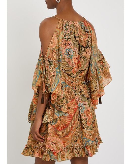Etro Brown Paisley Frill Cotton Mini Dress