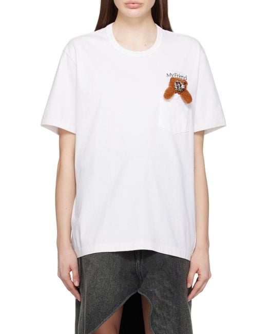 Doublet White Teddy Bear Cotton T-Shirt for men