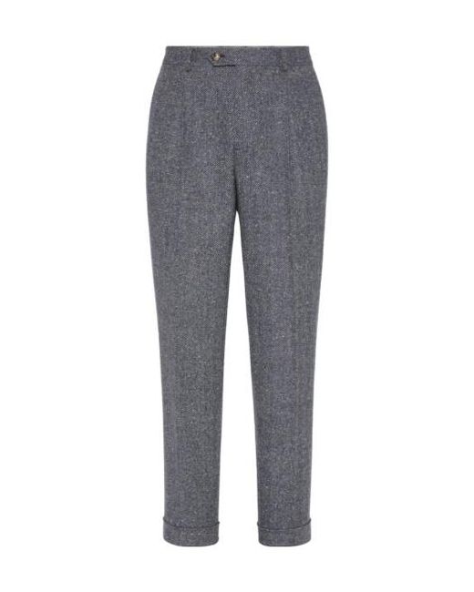 Brunello Cucinelli Gray Herringbone Patterned Pants for men
