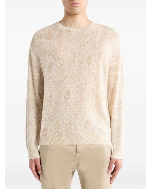 Etro White Paisley Crew Neck Knitted Sweater for men
