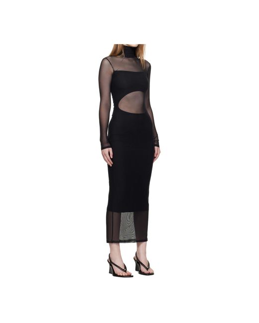 Mugler Black High-Neck Mesh Maxi Dress