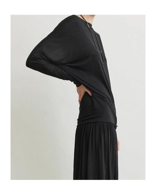Totême  Black Totême Drop Shoulder Boat Neck Top