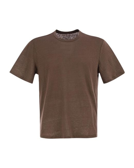 Majestic Filatures Green Linen Crew Neck T-Shirt for men