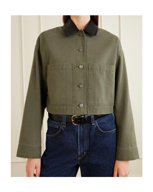 Anine Bing Green Cropped Contrast-Collar Jacket